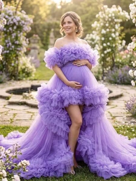 Vestido maternal para sesión de fotos hombros descubiertos