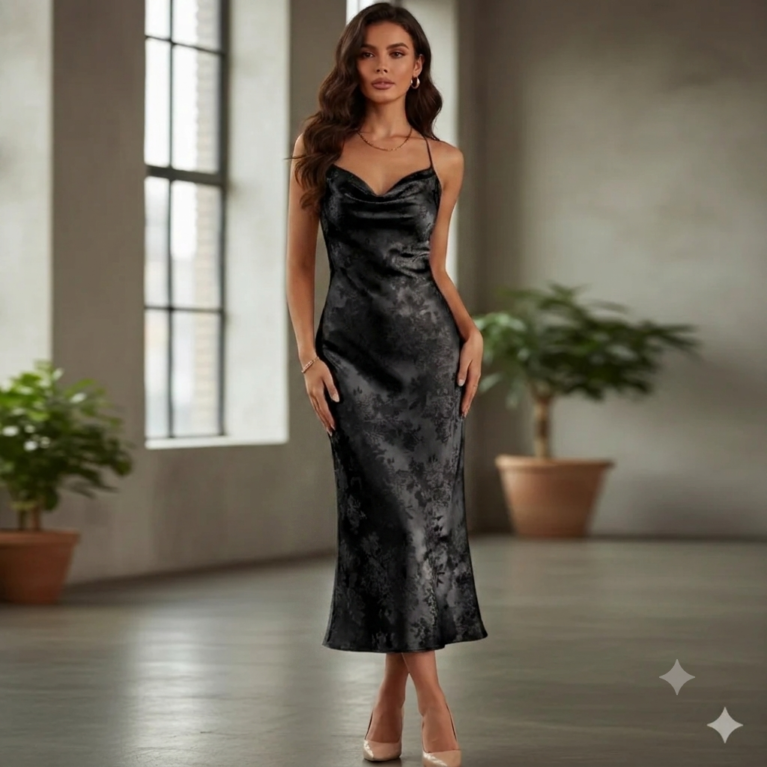 Vestido midi ajustado estilo sirena espalda cruzada