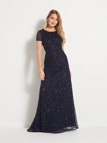 Vestido de lentejuelas ajustado manga corta con espalda en U