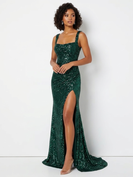 Vestido de lentejuelas abertura en muslo y espalda abierta con lazo