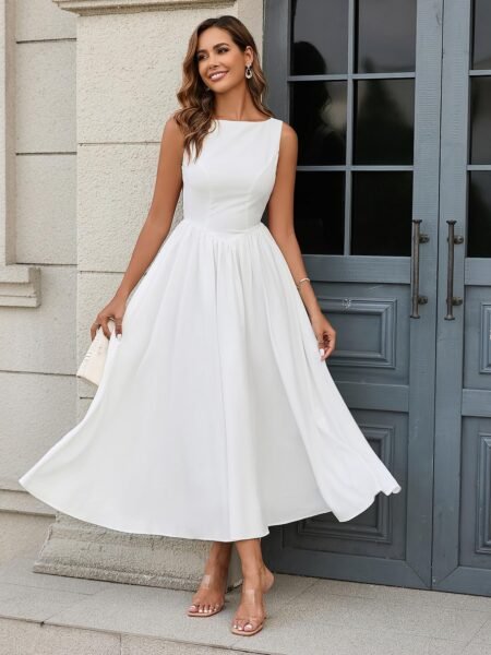 Vestido midi corte princesa de falda amplia y espalda descubierta
