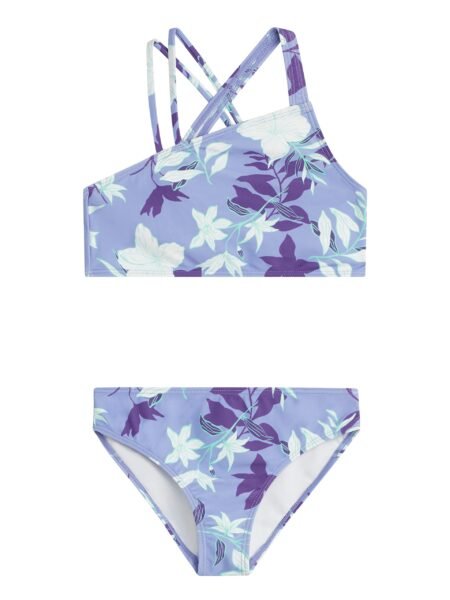 Traje de baño de niña de 2 piezas estampado tropical de un hombro