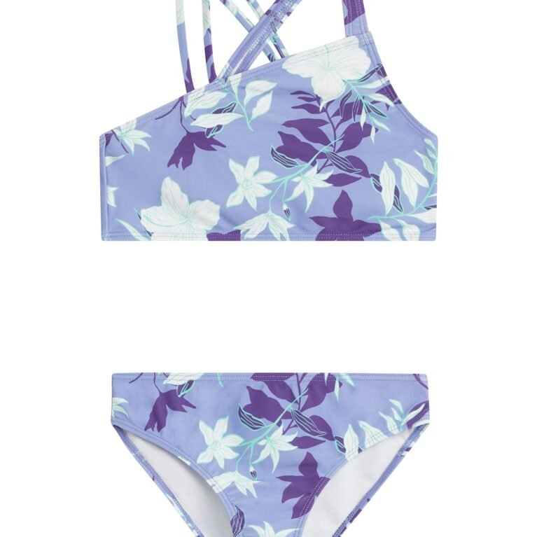 Traje de baño de niña de 2 piezas estampado tropical de un hombro