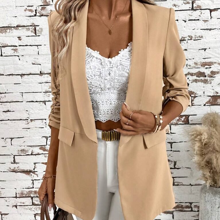 Chaqueta de traje clásico abierto con manga fruncida