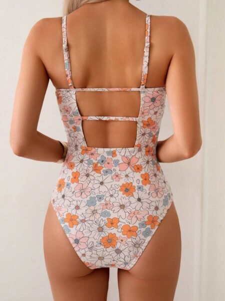Traje de baño de una pieza floral espalda cruzada