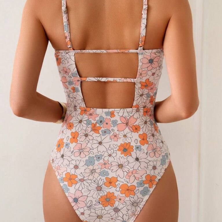 Traje de baño de una pieza floral espalda cruzada
