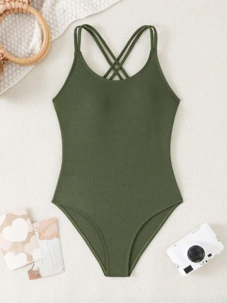 Traje de baño de una pieza espalda cruzada liso