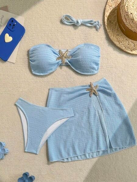 Traje de baño de 3 piezas con texturas y aplique de estrella