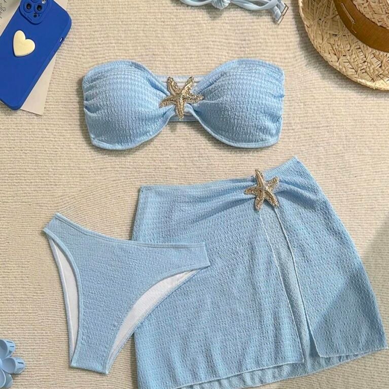 Traje de baño de 3 piezas con texturas y aplique de estrella