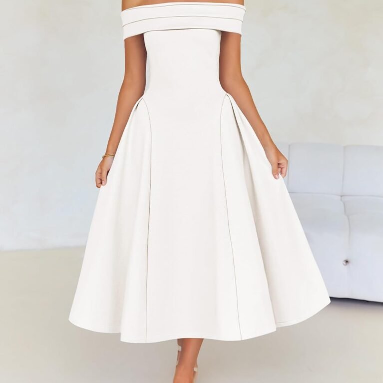 Vestido de coctel hombros descubiertos con falda amplia