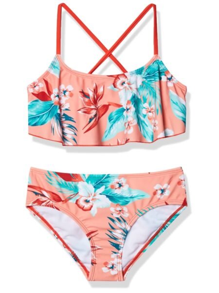 Traje de baño de niña de 2 piezas estampado tropical
