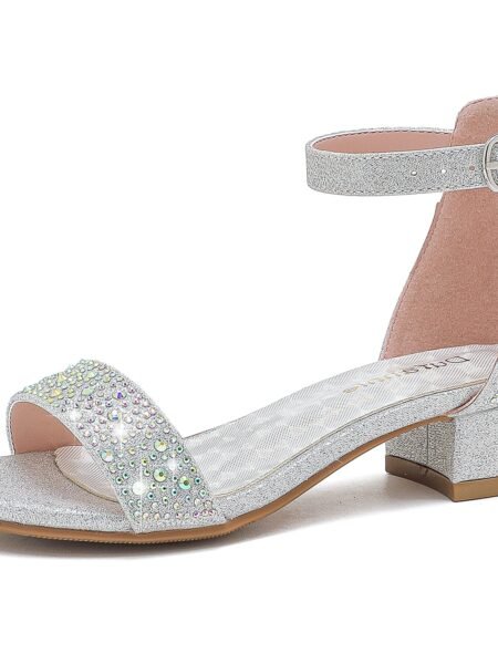 Sandalias de tacon bajo con pedrería