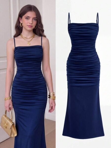 Vestidos elegante fruncido estilo sirena de tirantes finos