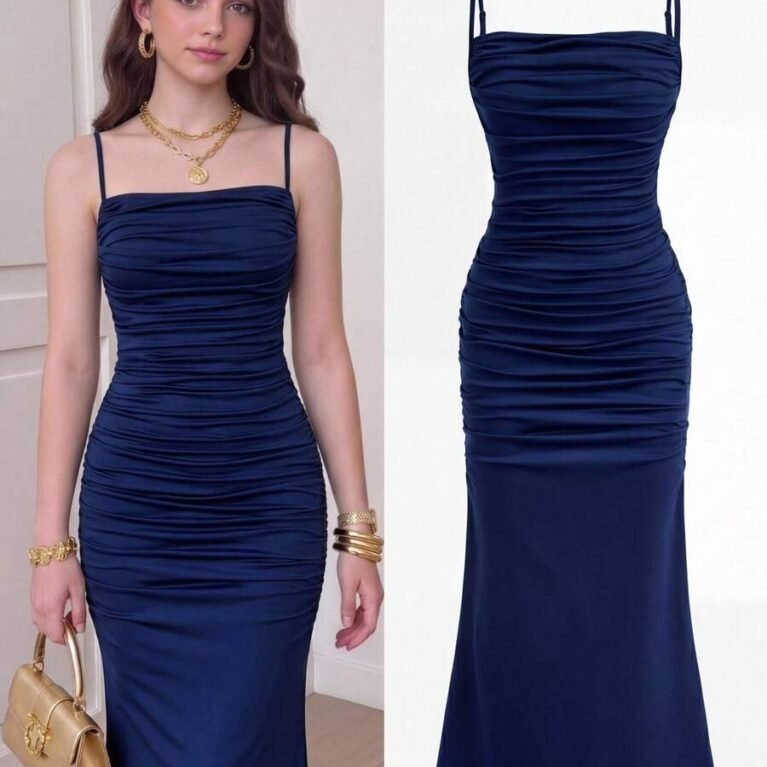 Vestidos elegante fruncido estilo sirena de tirantes finos