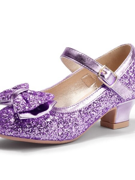 Zapatos de tacón con brillos y lazo