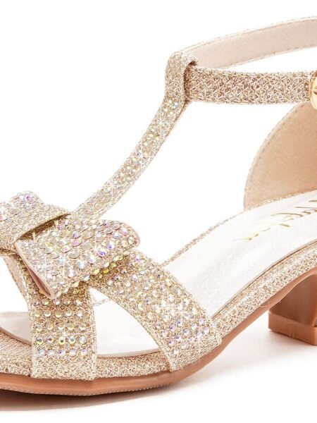 Sandalias de tacon bajo con pedrería doradas