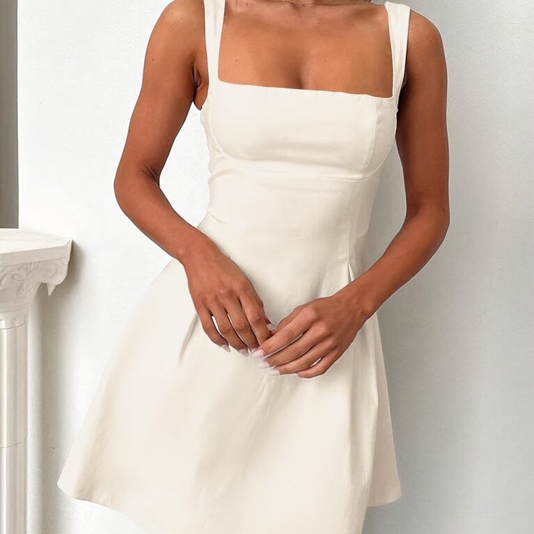 Vestido corto escote cuadrado y espalda abierta con lazo