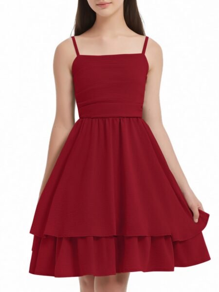 Vestido de niña corto formal de tirantes volado de doble capa
