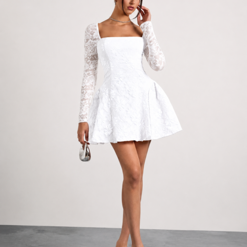 Vestido corto elegante floral con manga larga de encaje
