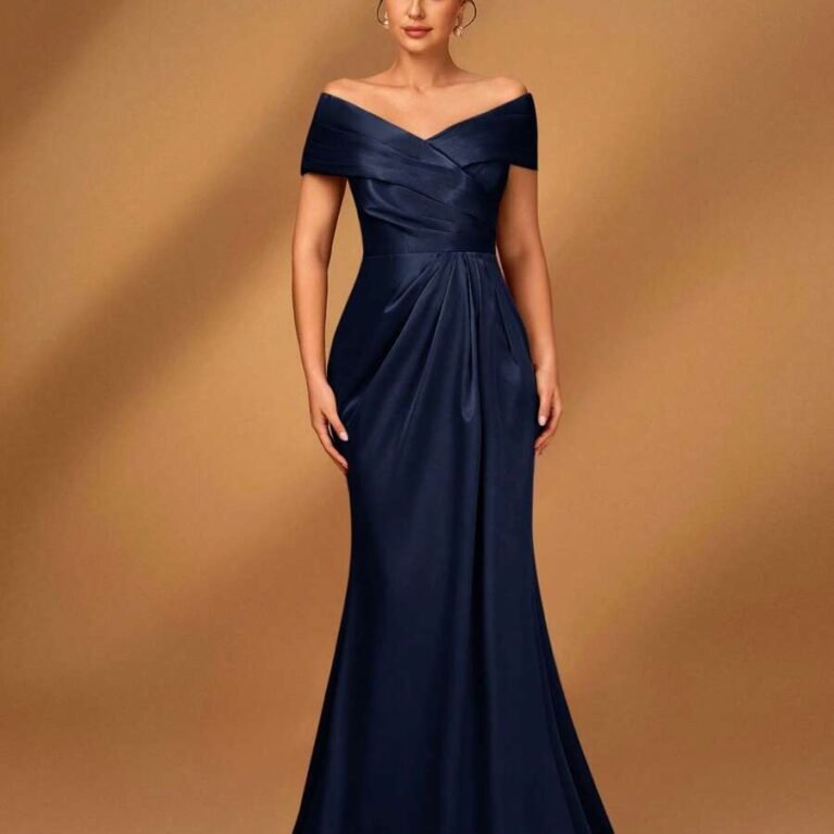 Vestido de hombros descubiertos estilo sirena con cola de satén