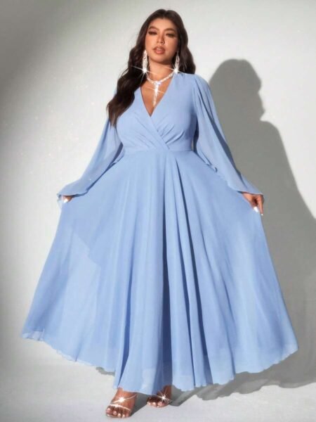Vestido linea A de manga larga de escote V con manga ancha