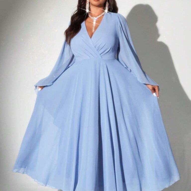 Vestido linea A de manga larga de escote V con manga ancha