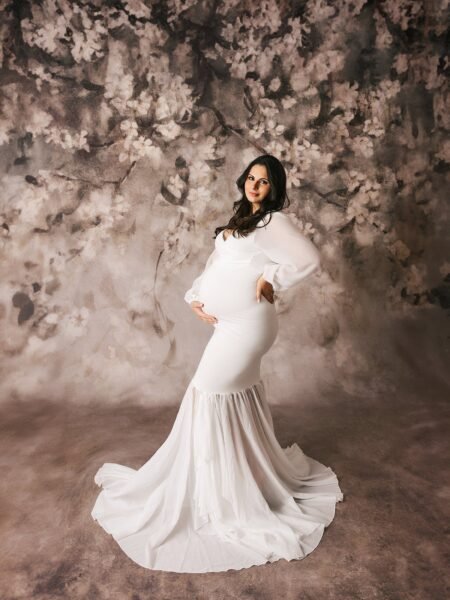 Vestido maternal estilo sirena de manga farol
