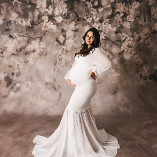 Vestido maternal estilo sirena de manga farol