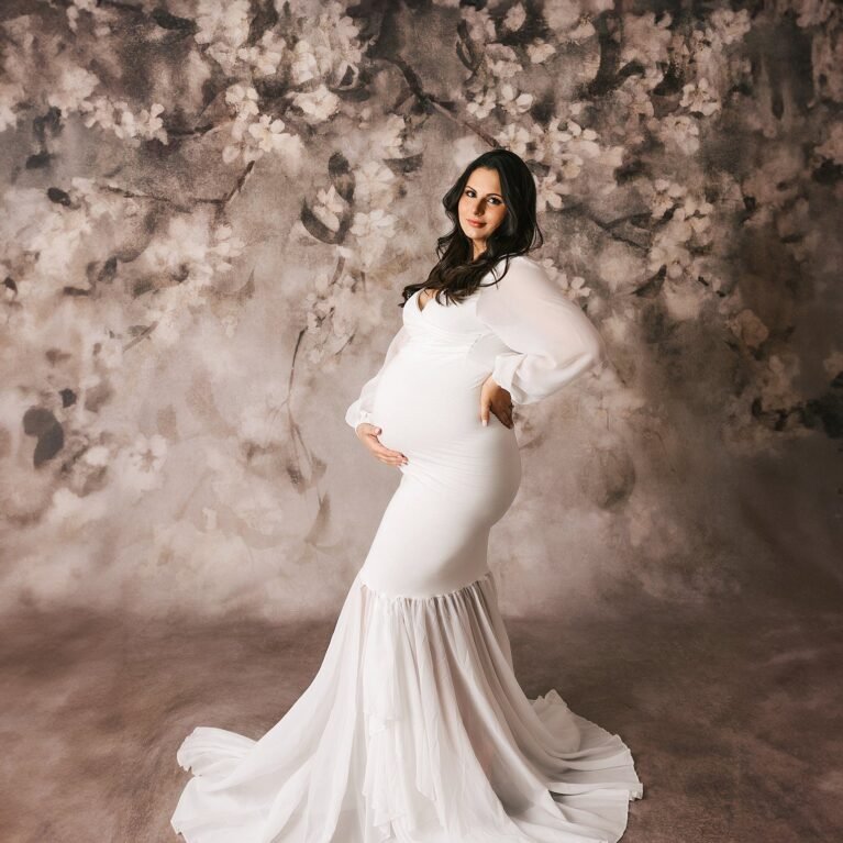 Vestido maternal estilo sirena de manga farol