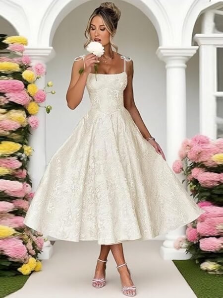 Vestido de tirantes finos con lazos Linea A floral con cierre de corsé