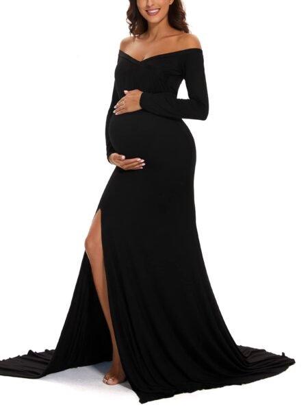 Vestido maternal estilo sirena con abertura en muslo