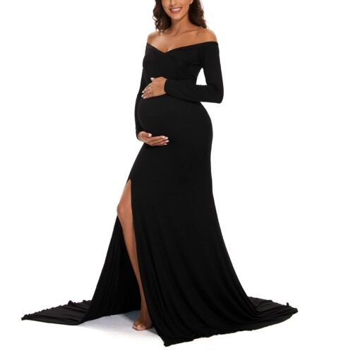 Vestido maternal estilo sirena con abertura en muslo