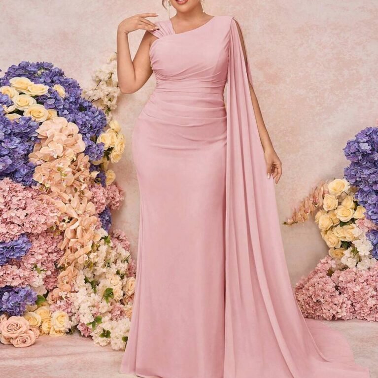 Vestido estilo sirena asimétrico con volante largo en manga abierto
