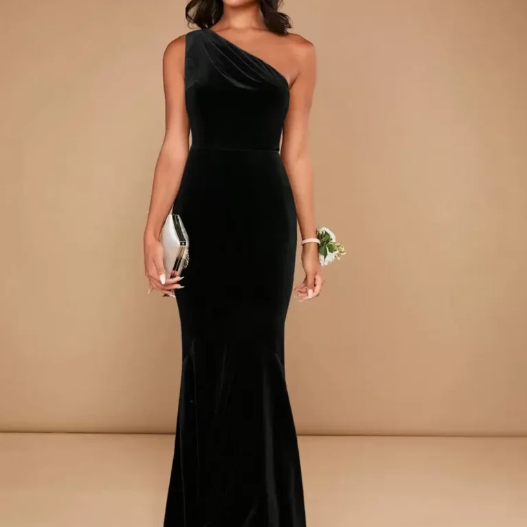 Vestido de gamuza asimétrico estilo sirena de un hombro