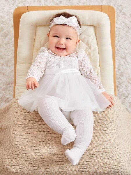 Vestido de bebé manga larga de encaje y tul
