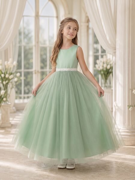 Vestido de niña estilo princesa con espalda V con lazo