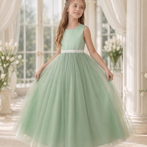 Vestido de niña estilo princesa con espalda V con lazo
