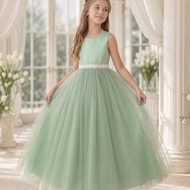 Vestido de niña estilo princesa con espalda V con lazo