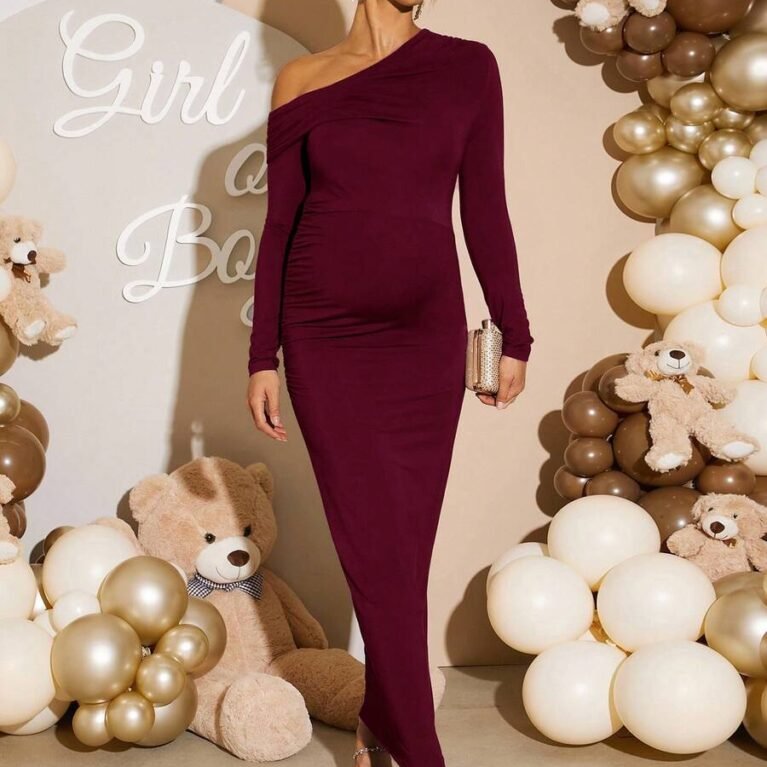 Vestido de maternidad de manga larga, de hombros asimétrico
