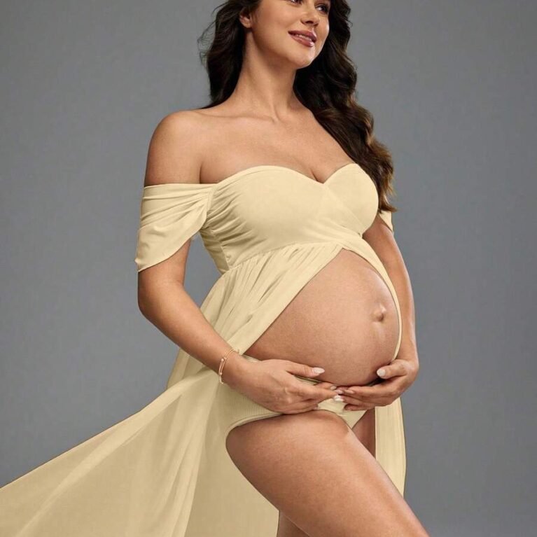 Vestido maternal para sesión de fotos de malla con abertura frontal